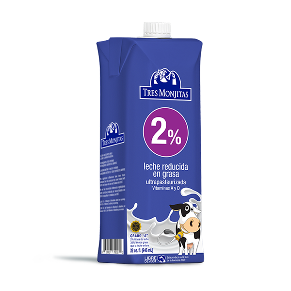 Tres Monjitas UHT 2% Milk Fat 32 Oz
