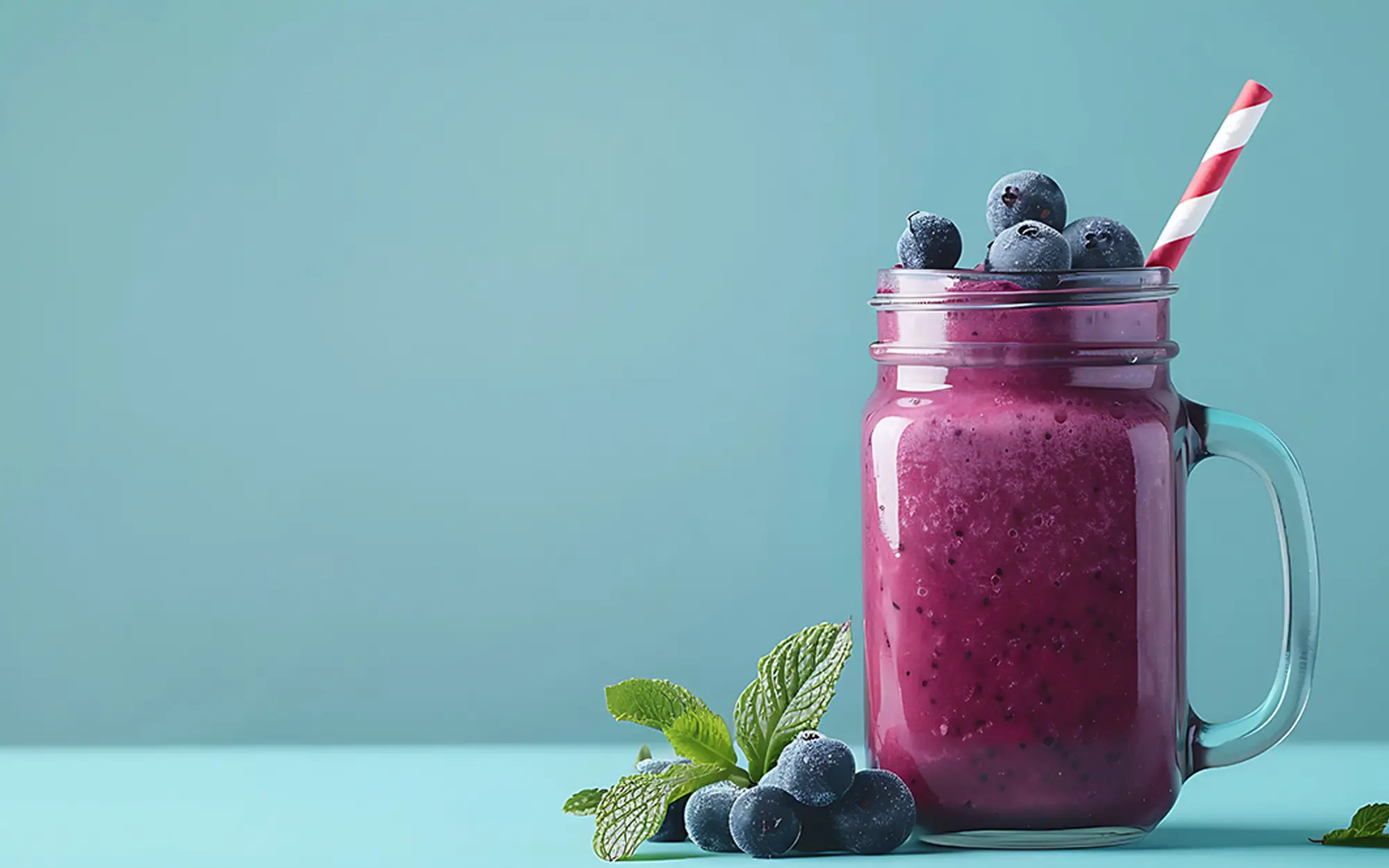 Batido de frutos rojos con leche Tres Monjitas servido en frasco