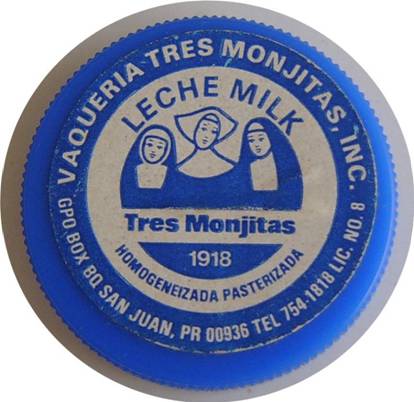 Foto histórica de la Tapa original de metal de la leche Tres Monjitas