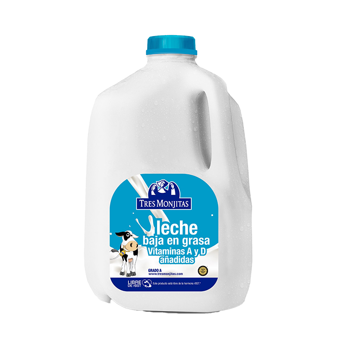 Tres Monjitas leche fresca baja en grasa 1% con vitaminas A y D añadidas en galón