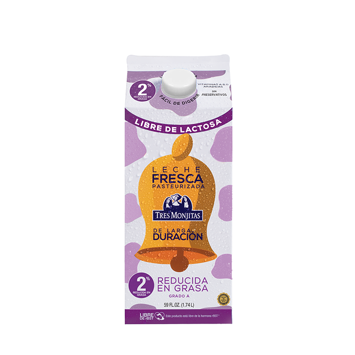 Tres Monjitas Leche Fresca de Larga Duración Sin Lactosa Reducida en Grasa 2% 59 Oz