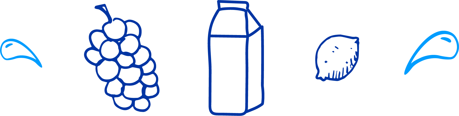 ilustración de uvas, bote de leche, limón y gotas
