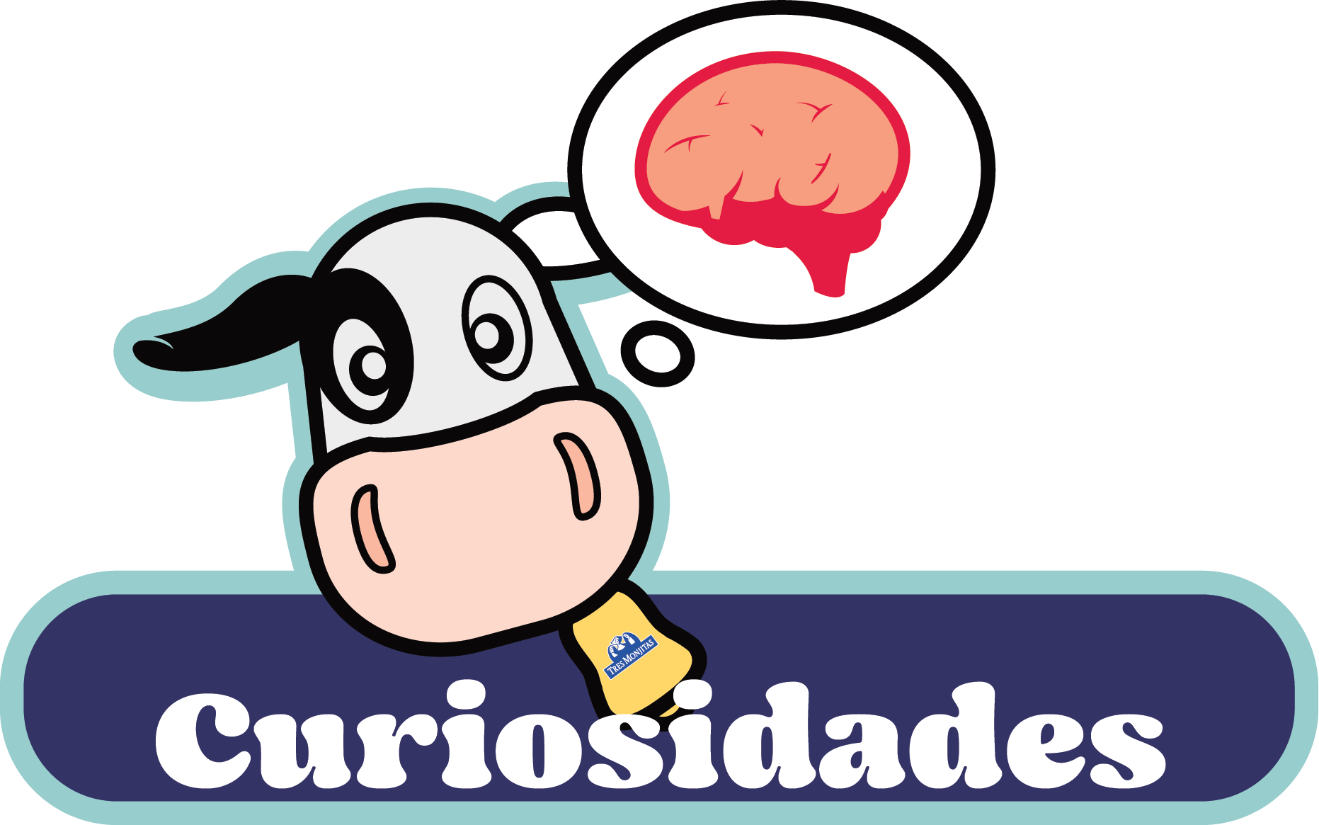 Curiosidades de las vacas por Tres Monjitas. ilustración de la vaca vigorosa y su gran cerebro: inteligencia