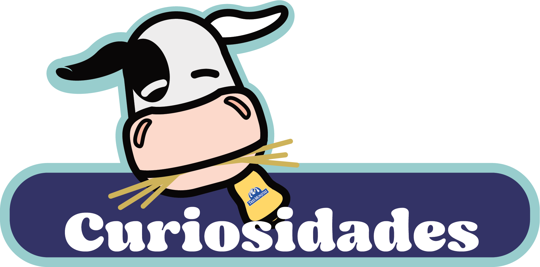 Curiosidades de las vacas por Tres Monjitas. ilustración de la vaca vigorosa comiendo heno"alimentación