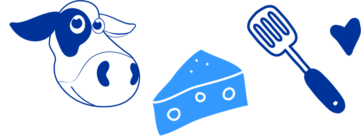 Ilustración de vaca vigorosa con elementos de cocina