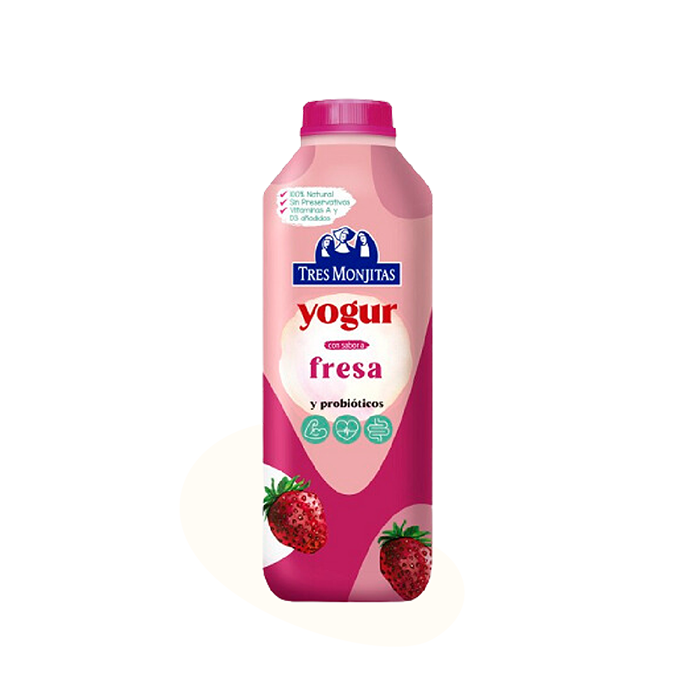 Tres Monjitas Yogur bebible de fresa sobre un splash