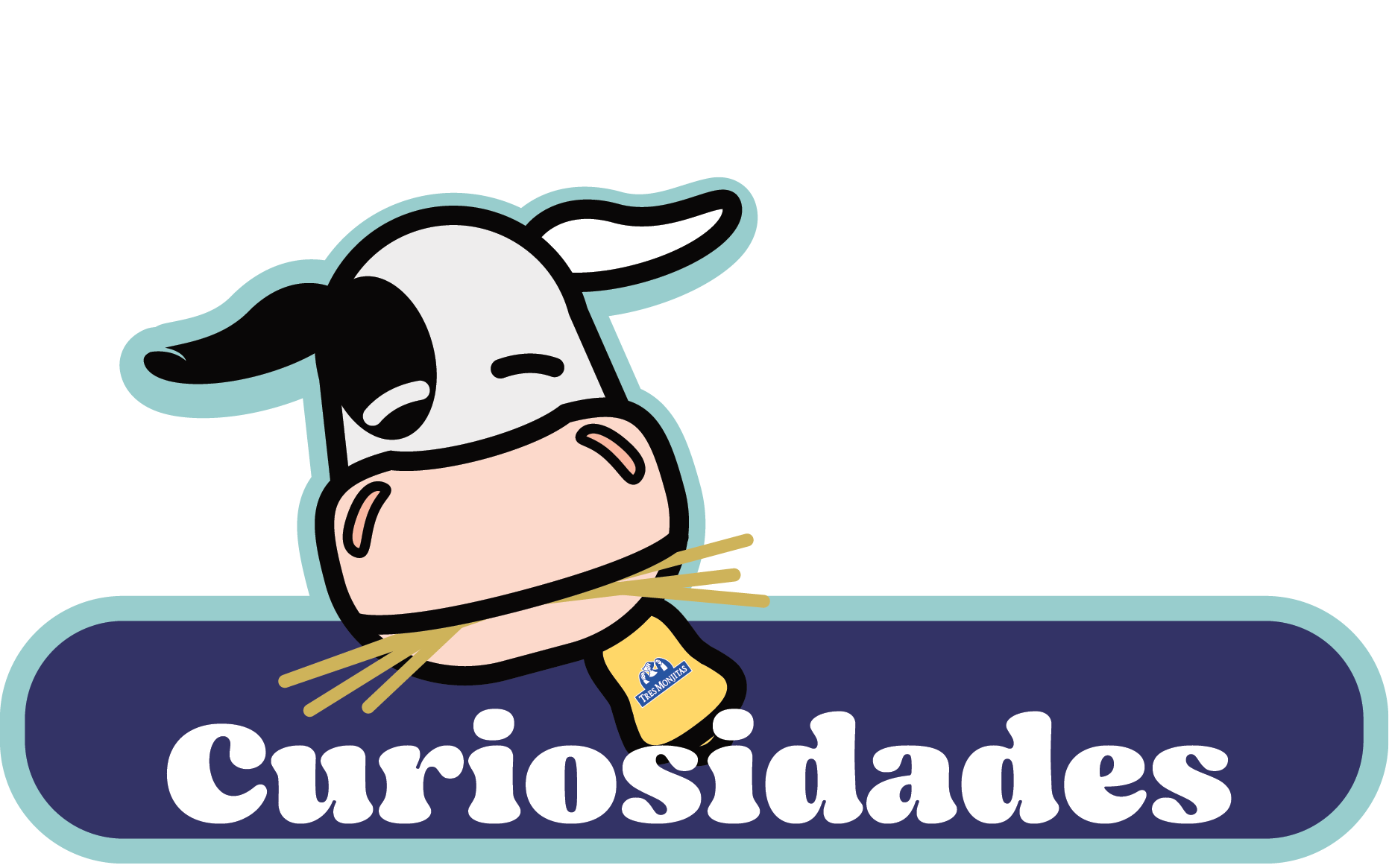 Curiosidades de las vacas por Tres Monjitas. ilustración de la vaca vigorosa comiendo heno.