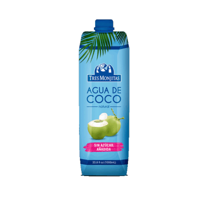 Tres Monjitas Agua de Coco Sin Azucar 33.8 Oz