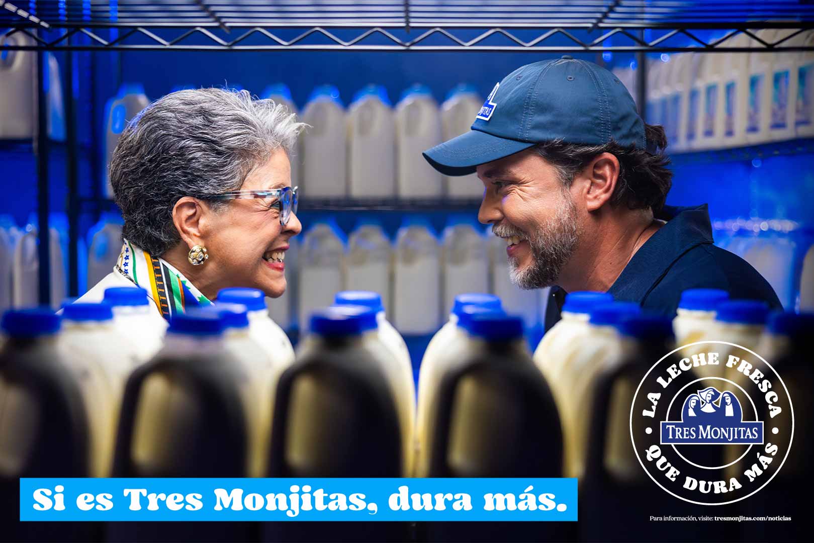 Campaña de leche fresca Tres Monjitas; Si es Tres Monjitas, dura más.