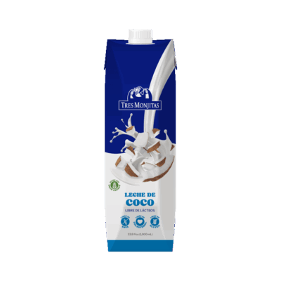 Leche De Coco Libre De Lacteos Tres Monjitas 32 Oz. Con Splash